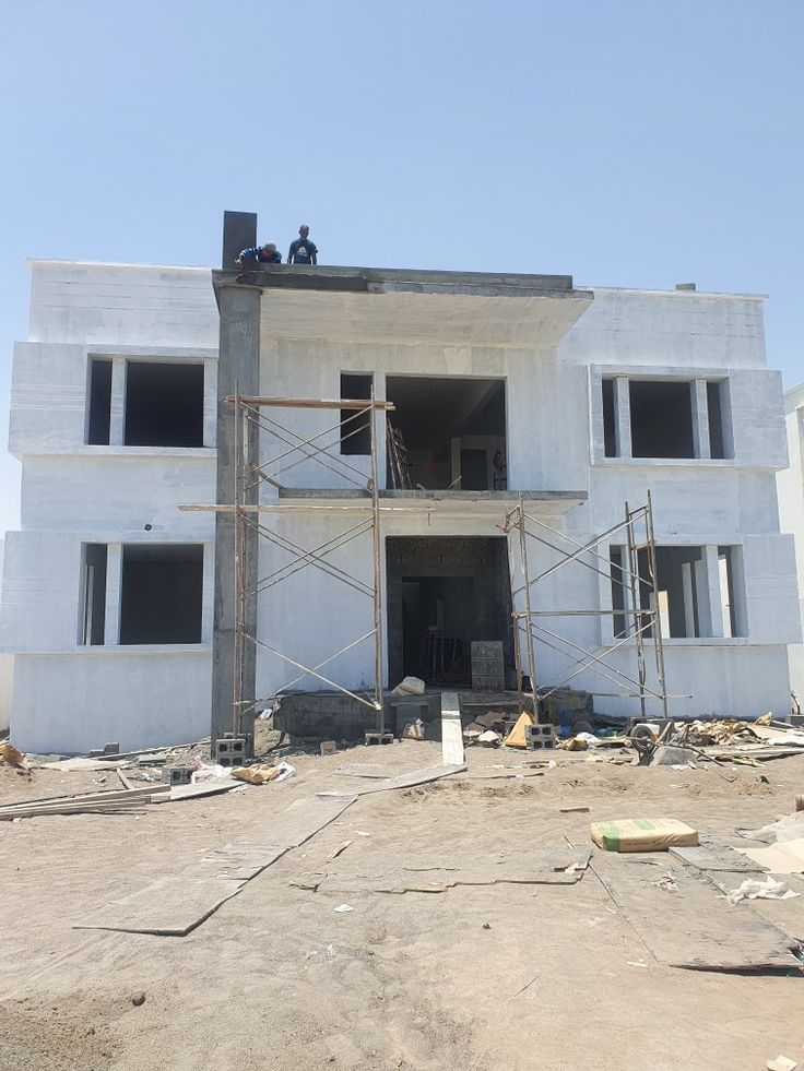 Concrete structural frame of a two-storey home under construction